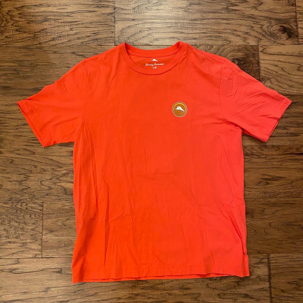 Tommy Bahama Hoppy Camper T Shirt Mens Large Orange Graphic Beer Camping Tee